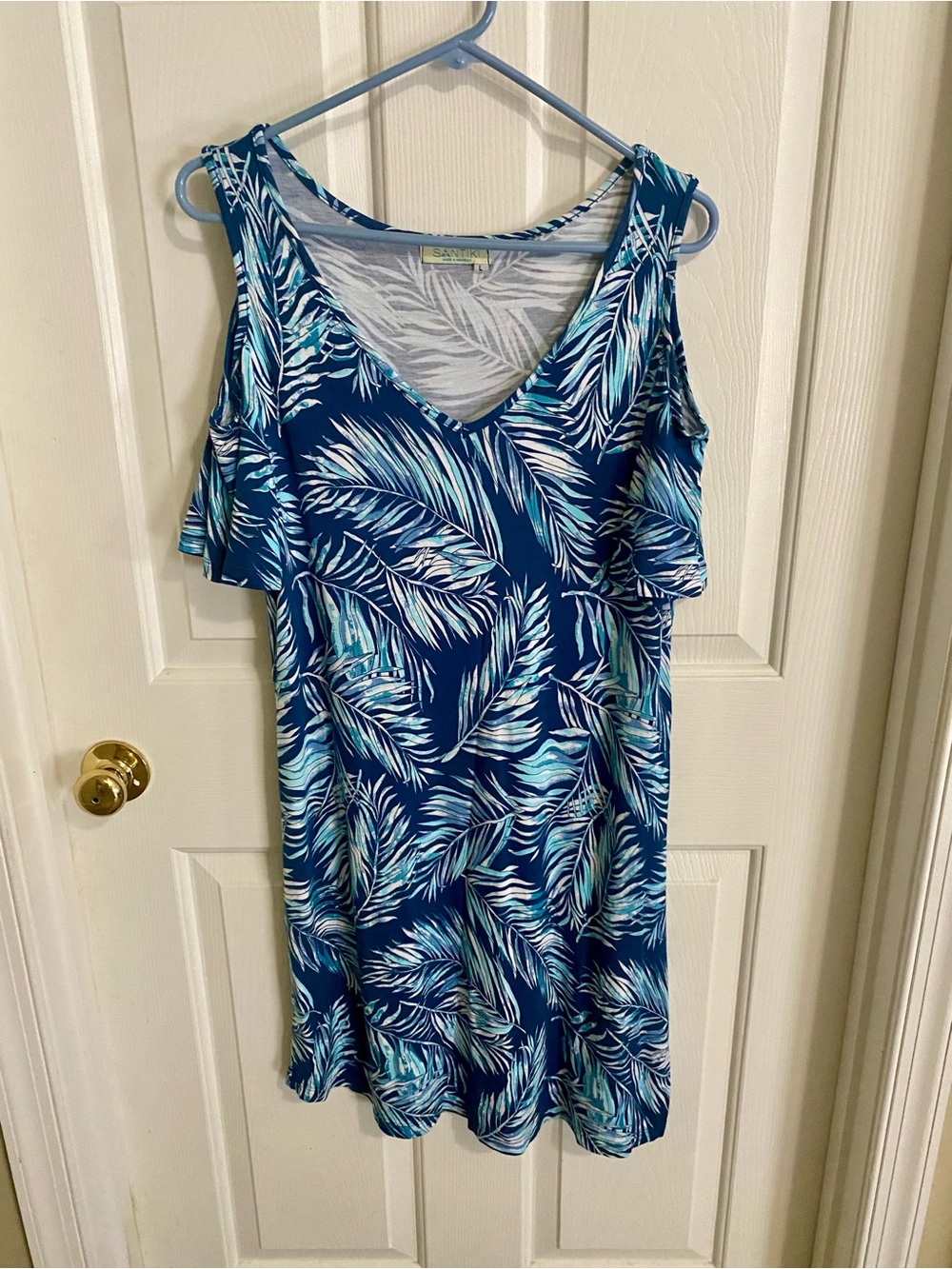Santiki Tropical Print Cold-Shoulder V-Neck Dress